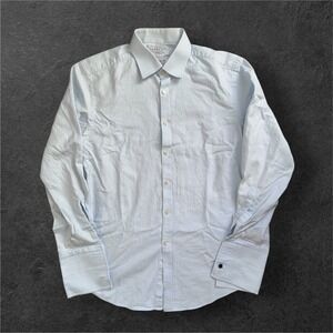 Charles Tyrwhitt Extra Slim Fit Mens 16 34in Light Blue Herringbone Dress Shirt